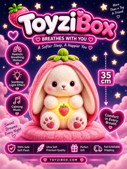Breathing Strawberry Bunny – Soothing Sleep Plush with Light & Music ✨