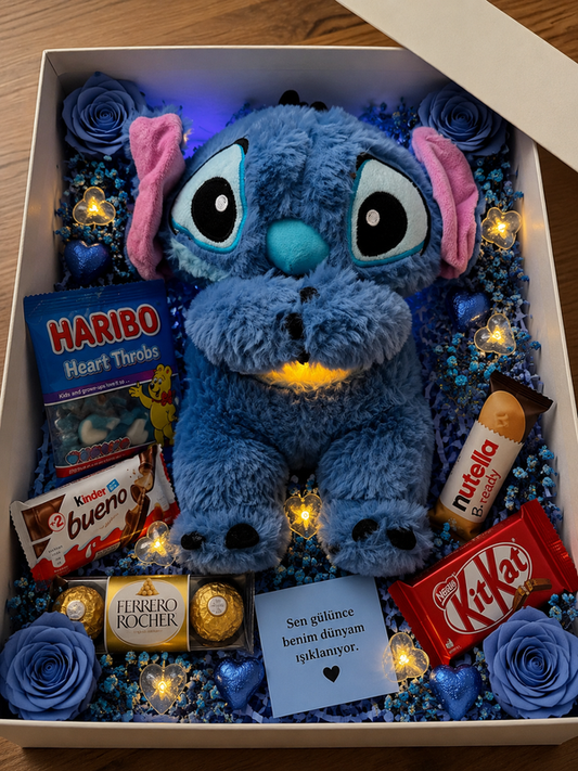 Oplichtende 'ademende' Stitch-cadeaudoos (blauw) | Cadeauset met chocolade, Haribo en een romantische verrassing